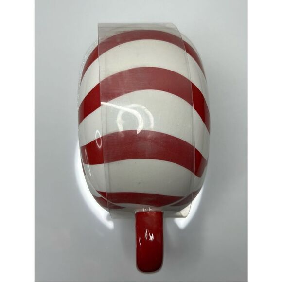 NWT Christmas Holiday Red and White Candy Cane Coffee Mug With Lid - Picture 3 of 4